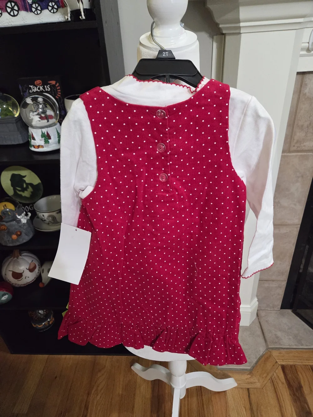 Rare Editions Red and White Christmas Tree Polka Dot Dress Set